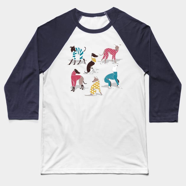 Greyhounds dogwalk // white background Baseball T-Shirt by SelmaCardoso